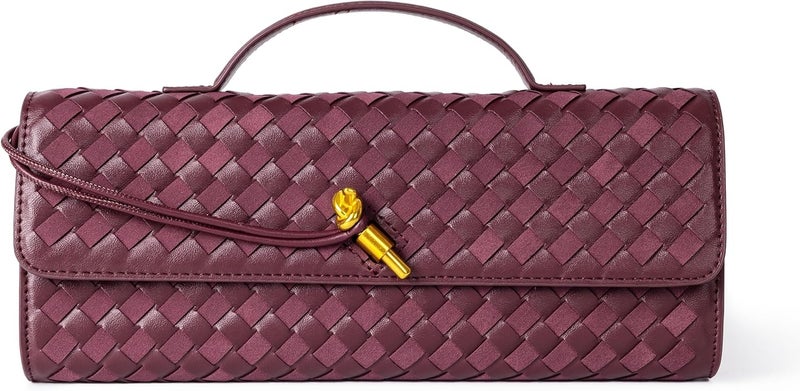 Joryin Woven Purse for Women Evening Clutch Woven Leather & Suede Handbags Crossbody Bag Suede Purse Formal Evening Bag - Image 1